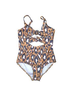 Art Class Girls Leopard Print One-Piece Swimsuit Cutout Twist Front Size S 6/7.